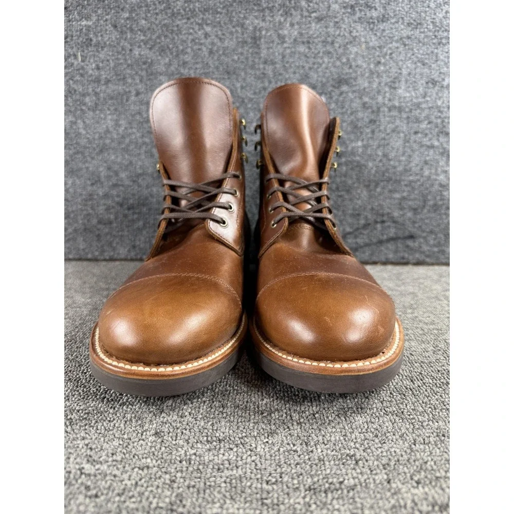 J.Crew Boots Mens 11 Brown Leather Combat Cap Toe Lace Up Ankle Lug Sole Casual